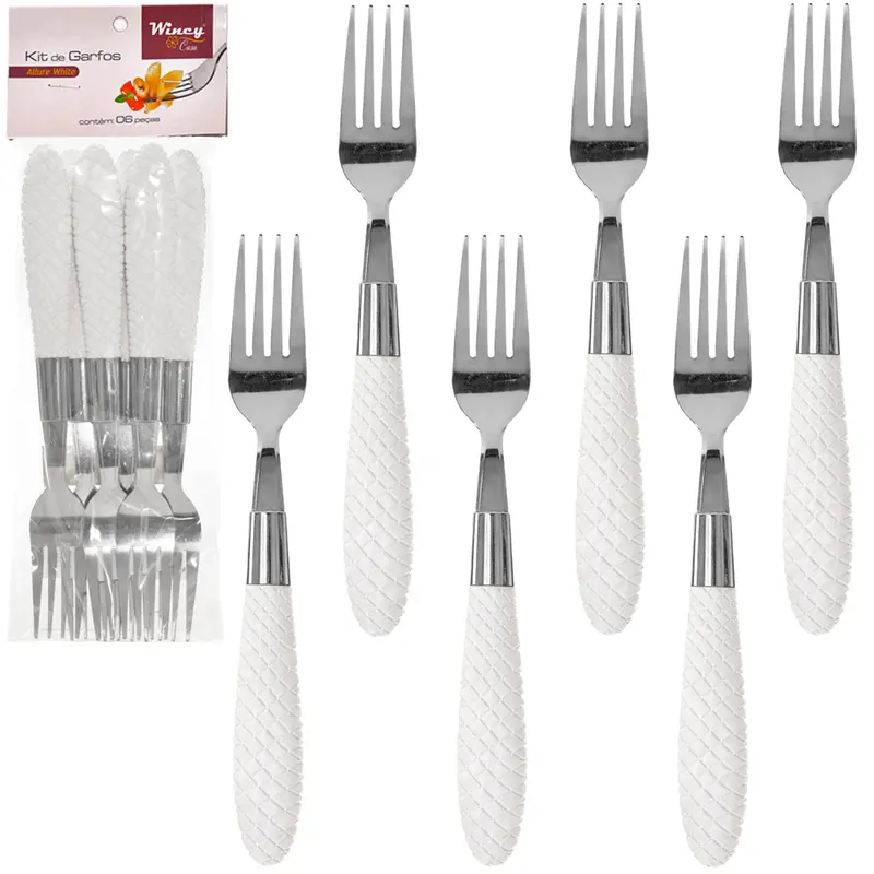 GARFO DE MESA DE INOX CABO PLASTICO ALLURE WHITE COM 6 PECAS 20CM