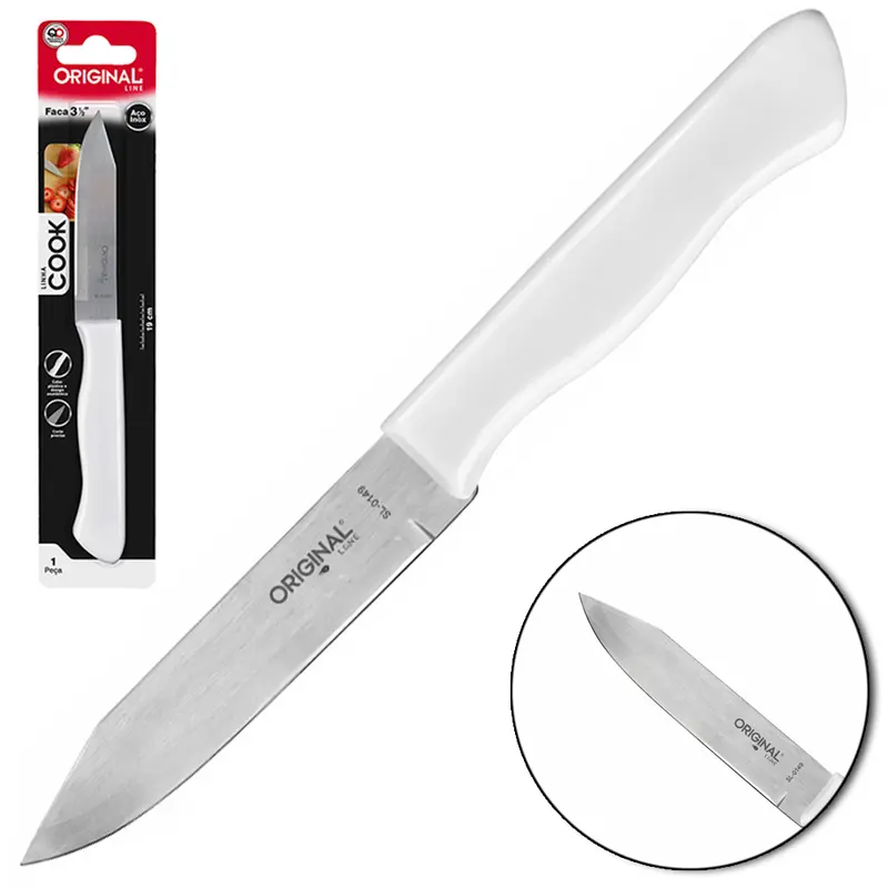 FACA DE INOX LEGUMES 3½'' CABO PLASTICO BRANCO COOK 19CM