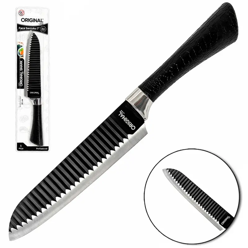 FACA DE INOX SANTOKU 7'' CABO PLASTICO PRETO SHARK