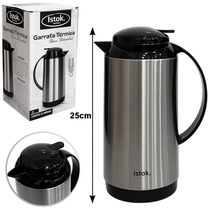 GARRAFA TERMICA DE INOX COM AMPOLA DE VIDRO + GATILHO ISTAMBUL 1L