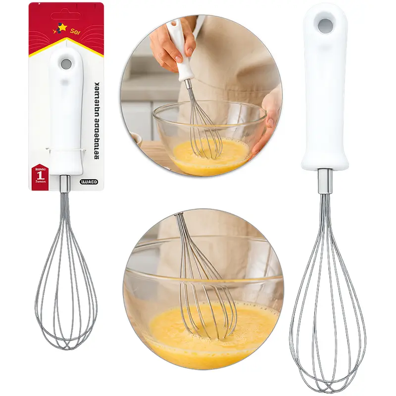 BATEDOR DE CLARA DE INOX FOUET MANUAL CABO PLASTICO BRANCO HOME STAR 27,5CM