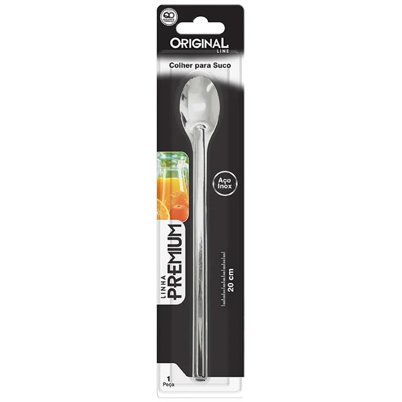 COLHER DE SUCO DE INOX PREMIUM 20CM NA CARTELA