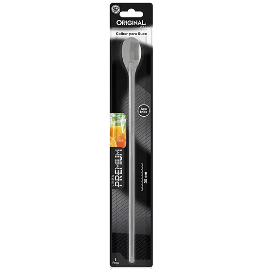 COLHER DE SUCO DE INOX PREMIUM 30CM NA CARTELA