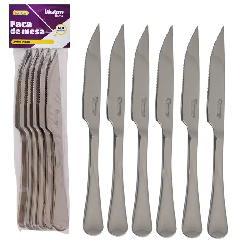 FACA DE MESA DE INOX COM 6 PECAS 23CM NA SOLAPA