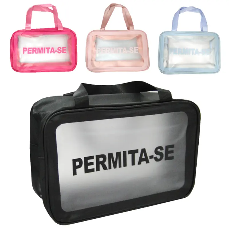 NECESSAIRE DE PVC RETANGULAR FEMININA PERMITA-SE COM ALCA E ZIPER 30,5X20,5X11CM