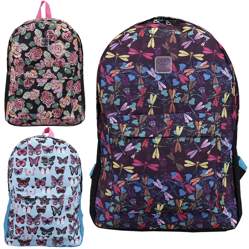 MOCHILA JUVENIL FEMININA BASIC WINTH ESTAMPAS SORTIDAS 17,5''