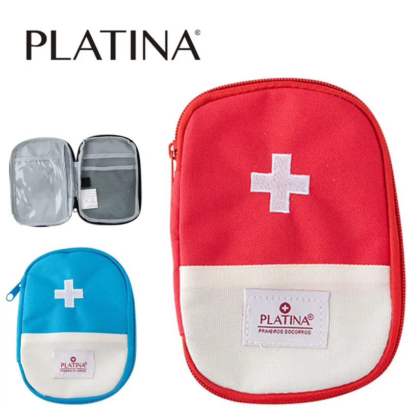 BOLSA NECESSAIRE PRIMEIROS SOCORROS DE POLIESTER OVAL COM ALCA E ZIPER PLATINA 18,5X13CM