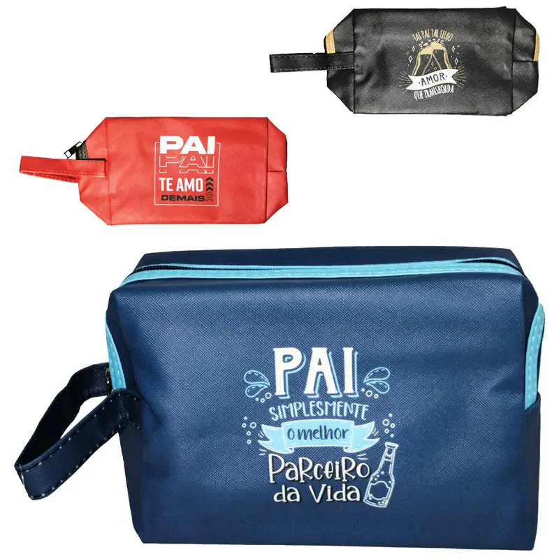 NECESSAIRE DE PVC RETANGULAR MASCULINA FRASES PAI COM ALCA E ZIPER 21X12X7,5CM