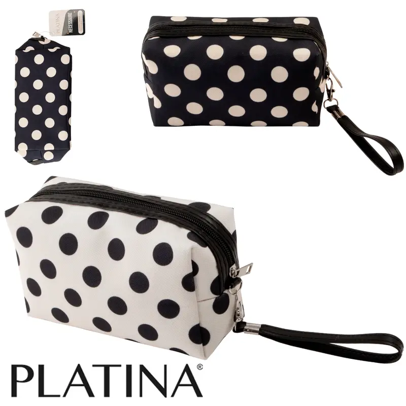 NECESSAIRE DE POLIESTER RETANGULAR FEMININA POA COM ALCA E ZIPER PLATINA 18X10X8CM