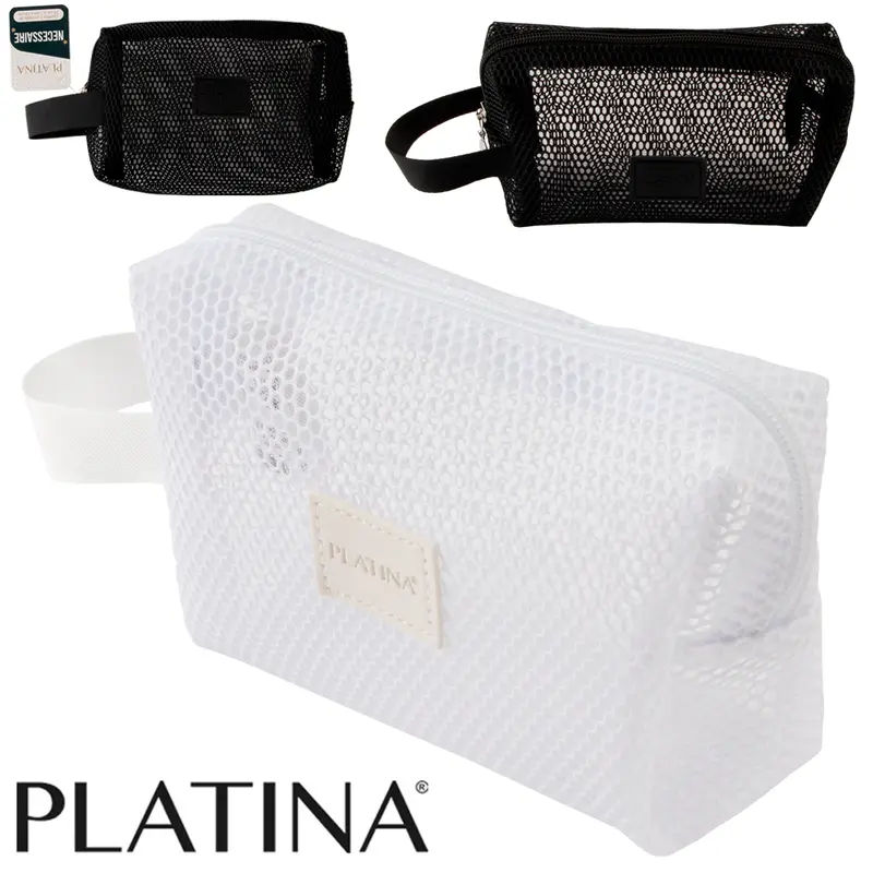 NECESSAIRE DE POLIESTER RETANGULAR UNISSEX COM ALCA E ZIPER PLATINA 18X10X7CM