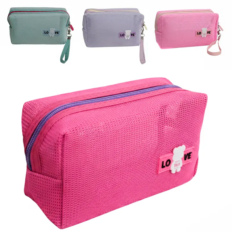 NECESSAIRE DE PVC RETANGULAR LOVE COM ALCA E ZIPER VERSY 18X10,5X7CM