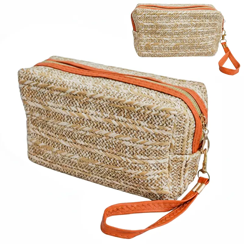 NECESSAIRE DE PVC PALHA RETANGULAR COM ALCA E ZIPER VERSY 18X10,5X7CM