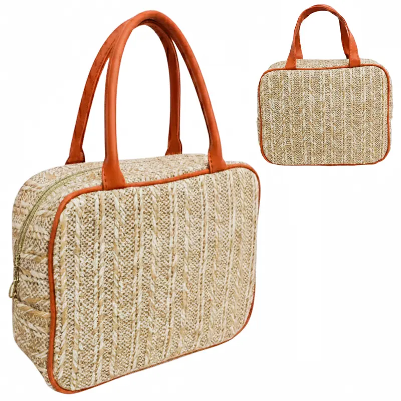 NECESSAIRE DE PVC PALHA RETANGULAR COM ALCA E ZIPER VERSY 24X19X9CM
