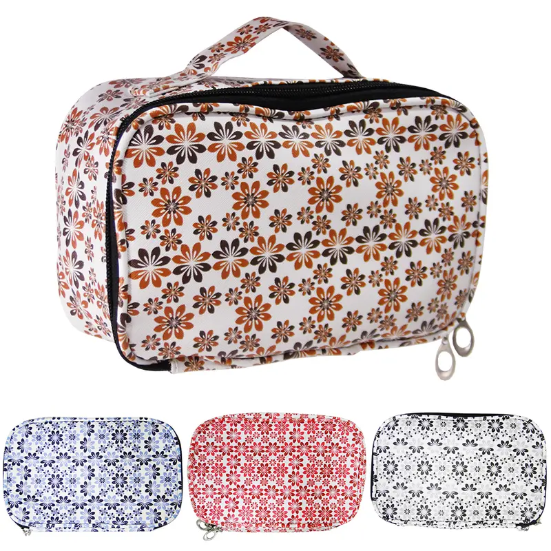 NECESSAIRE RETANGULAR FEMININA FLOR COM ALCA E ZIPER 21X13X8CM