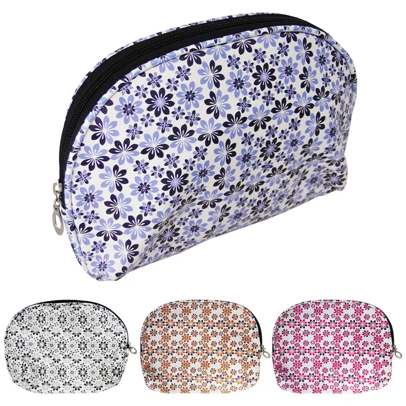 NECESSAIRE DE POLIESTER MEIA LUA FEMININA FLOR COM ZIPER 22X15X7CM