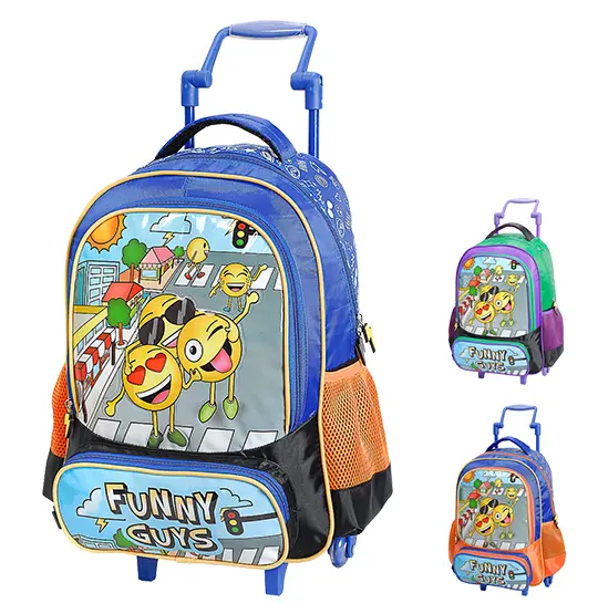 MOCHILA INFANTIL MASCULINA COM CARRINHO STYLUS EMOTICONS FUNNY GUYS 16''