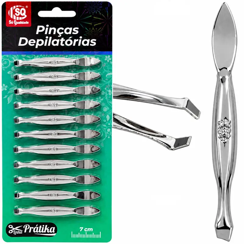PINCA DE SOBRANCELHA DE INOX RETA PRATIKA COM 12 PECAS 7CM