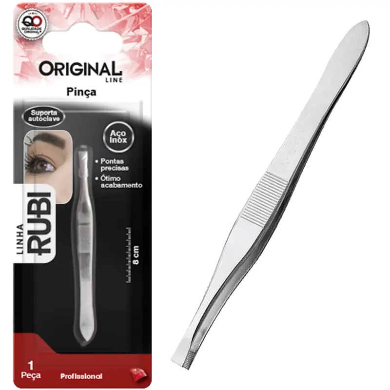 PINCA DE SOBRANCELHA RETA DE INOX RUBI 8CM
