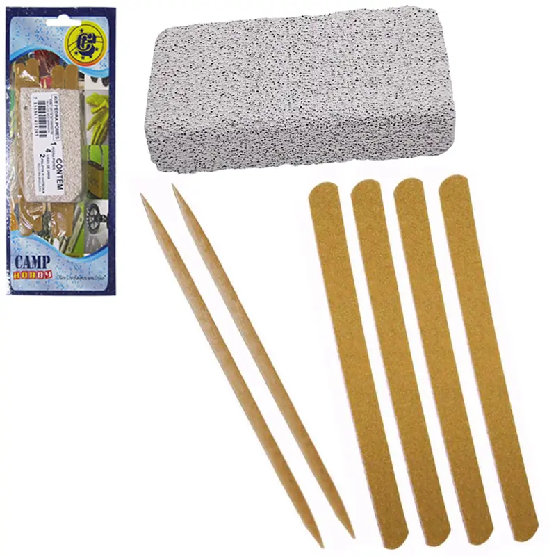 KIT MANICURE COM PEDRA POMES + 4 LIXAS + 2 PALITOS