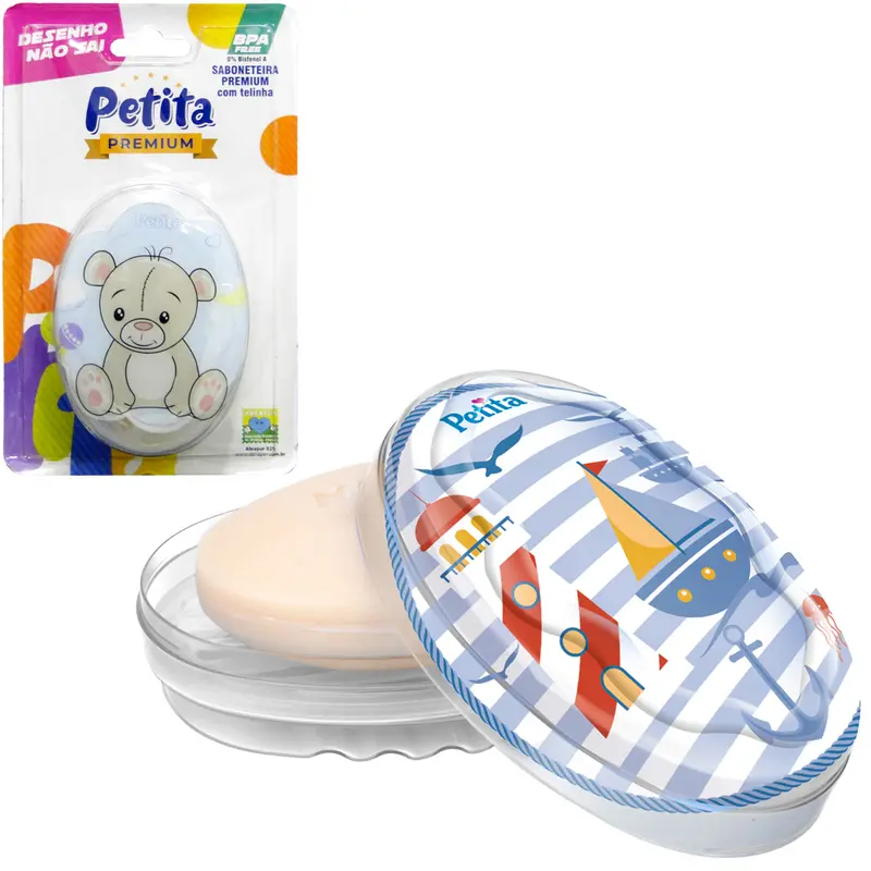 SABONETEIRA DE PIA DE PLASTICO OVAL COM TAMPA E TELA PREMIUM CRISTAL AZUL