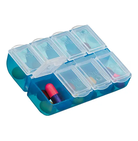 PORTA COMPRIMIDO DE PLASTICO RETANGULAR SEMANAL COM 8 COMPARTIMENTOS