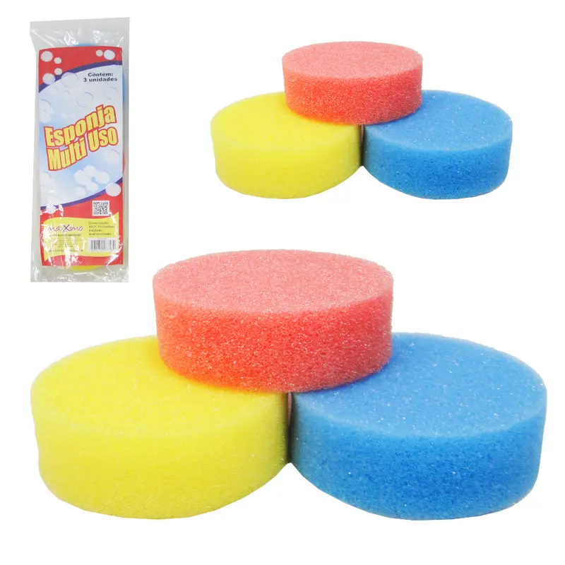 ESPONJA / BUCHA DE ESPUMA PARA BANHO REDONDA COM 3 PECAS 10CM DE Ø