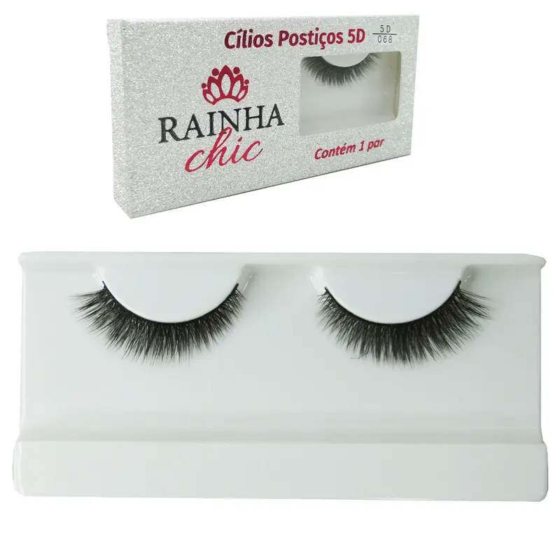 CILIOS POSTICO 1 PAR 5D DE FIBRA RAINHA CHIC NA CAIXA