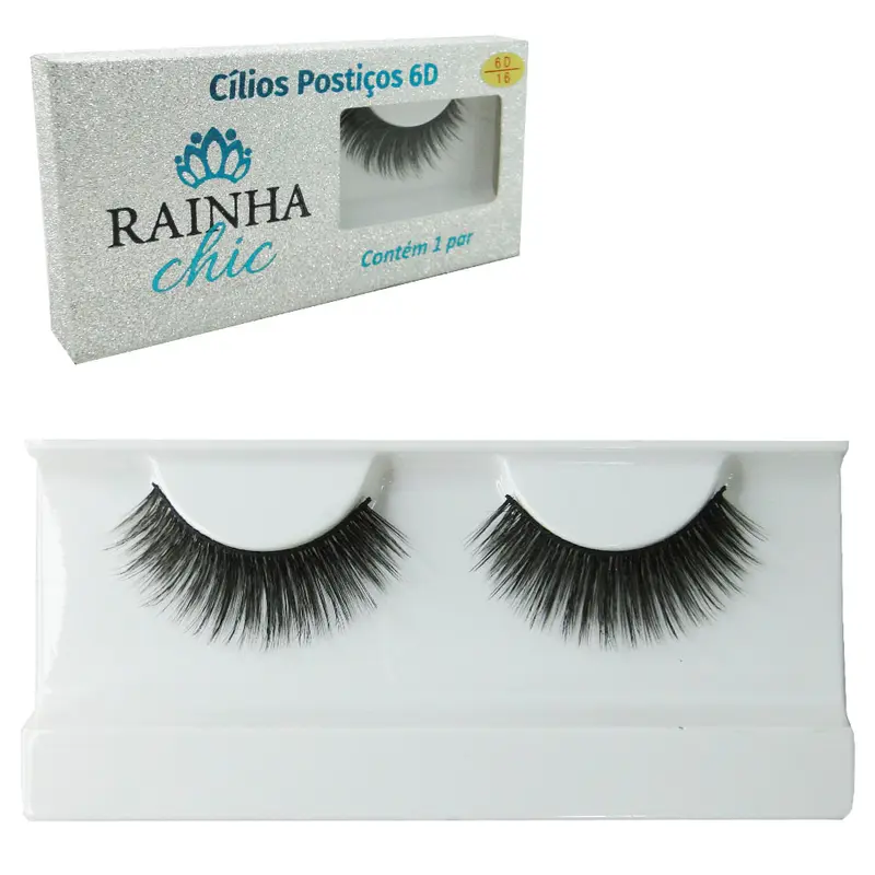 CILIOS POSTICO 1 PAR 6D DE FIBRA RAINHA CHIC NA CAIXA