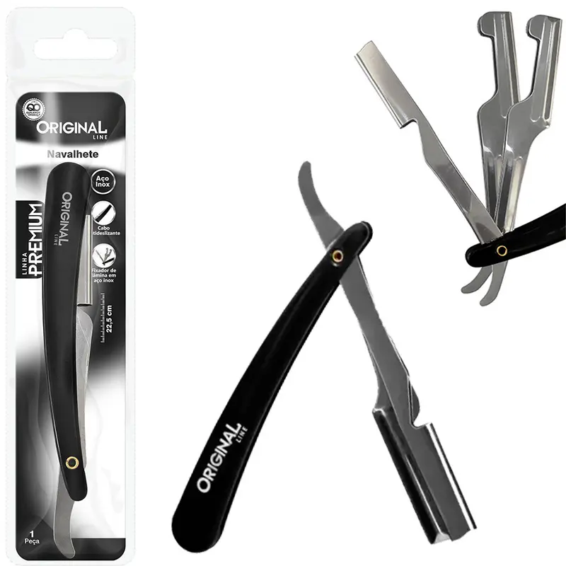 NAVALHETE PARA BARBEAR COM SUPORTE PARA LAMINA DE INOX E CABO PLASTICO PREMIUM 16CM