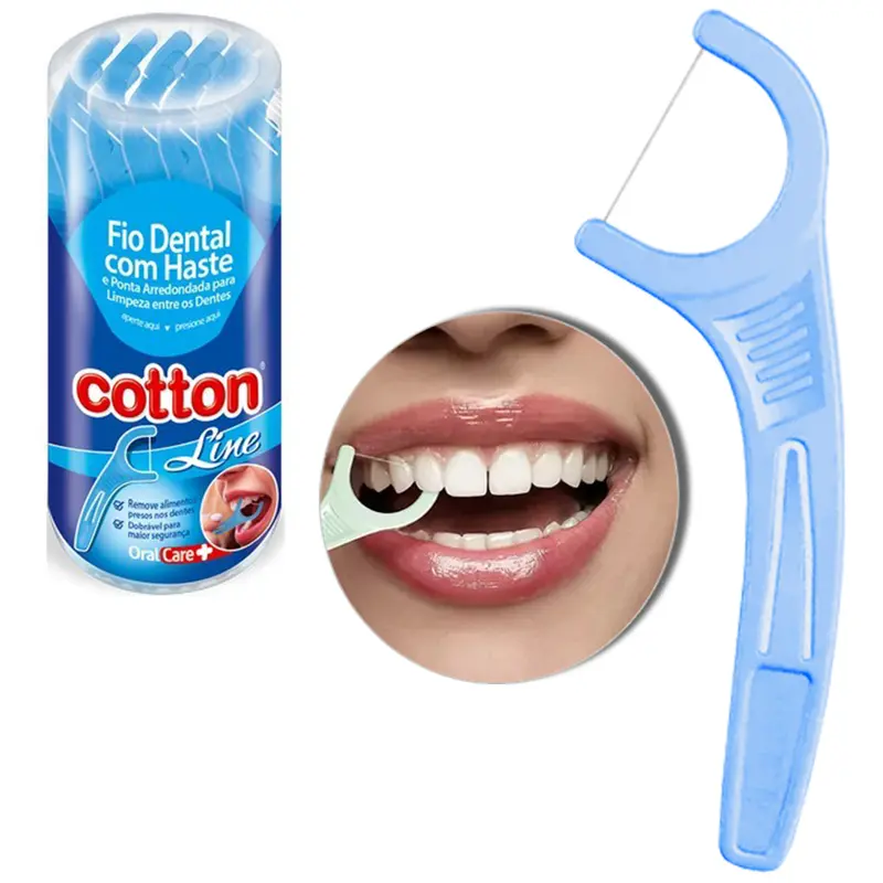 PALITO DE DENTE DE PLASTICO COM FIO DENTAL MENTA COM 10 PECAS