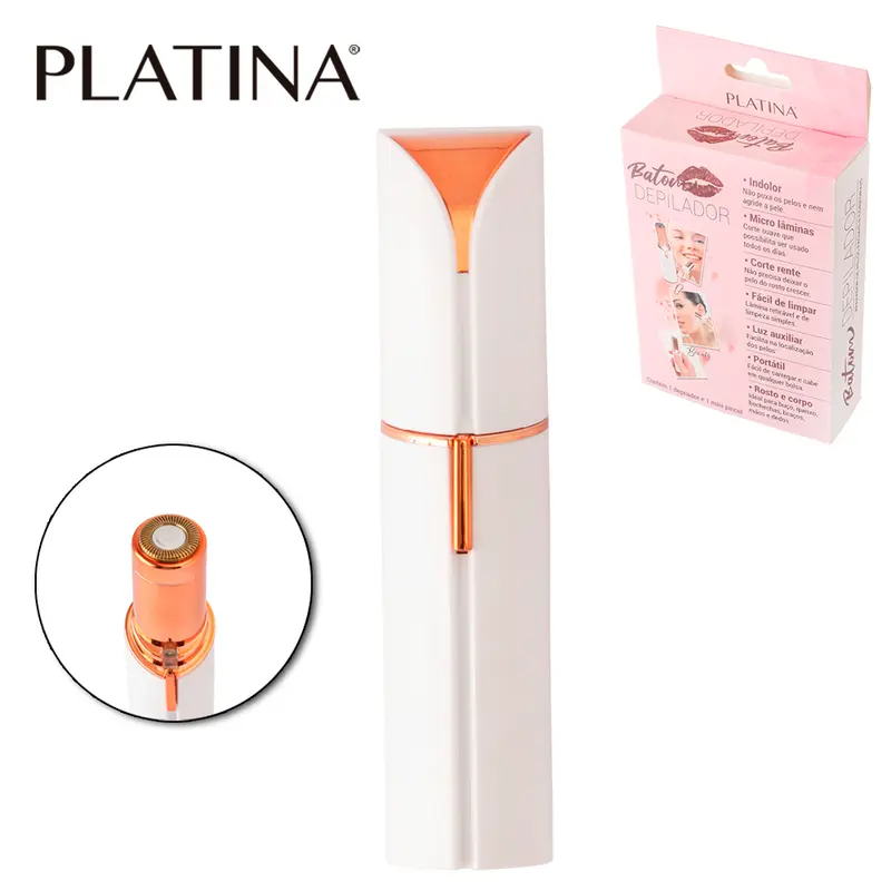 DEPILADOR APARADOR DE PELOS FACIAIS E CORPORAIS BATOM COM ESCOVA A PILHA 11CM