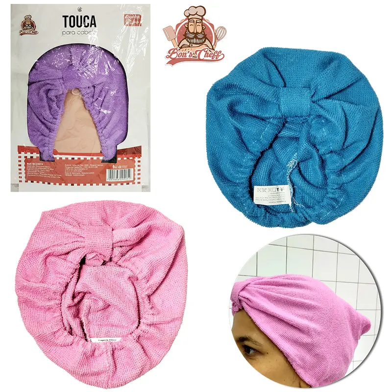 TOUCA PARA SECAR CABELO POS BANHO DE POLIESTER COLORS COM LACO 18X9CM