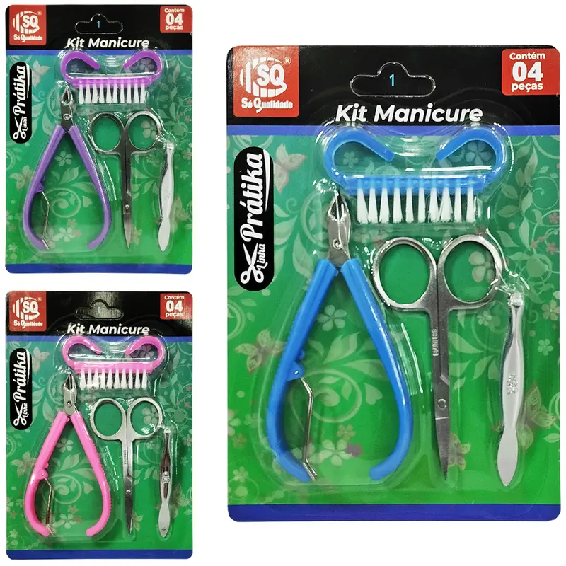 KIT MANICURE COM ALICATE DE CUTICULA + TESOURA + PINCA DE SOBRANCELHA E ESCOVA DE UNHA PRATIKA