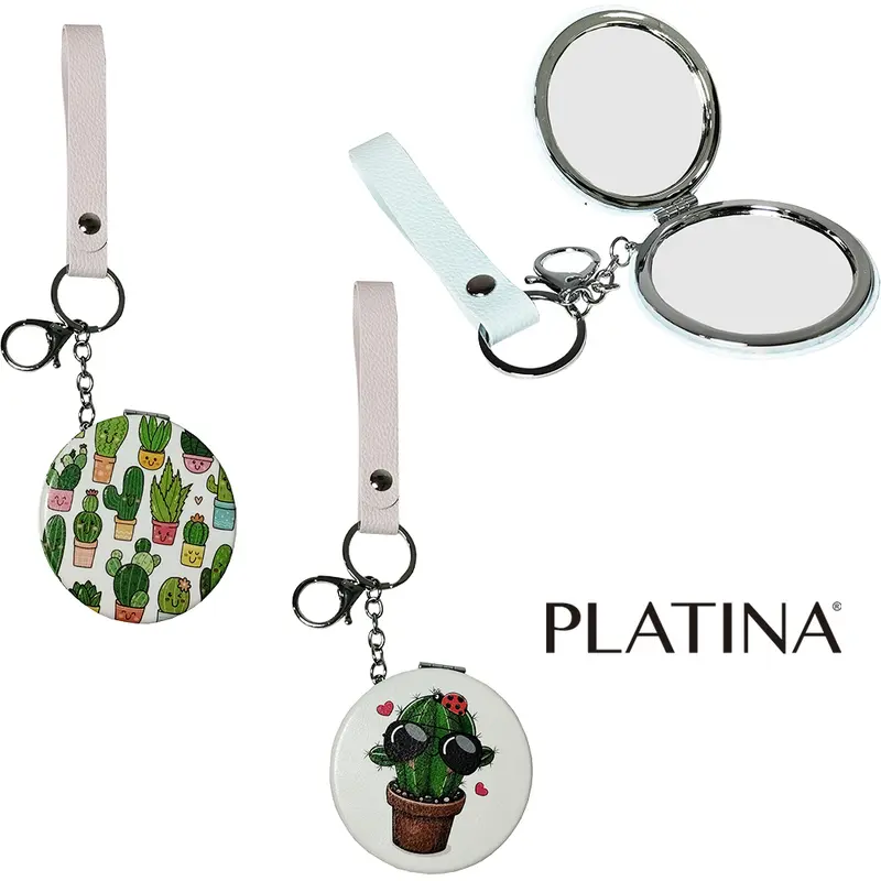 ESPELHO CHAVEIRO DUPLO REDONDO PLATINA 7,2CM DE Ø