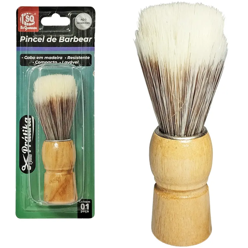 PINCEL PARA BARBEAR CABO MADEIRA PRATIKA 10,5CM