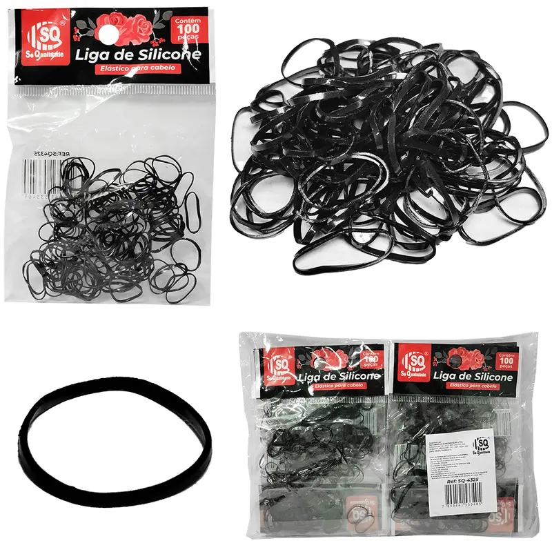 KIT ACESSORIOS PARA CABELO ELASTICO / RABICO DE SILICONE PRETO COM 1200 PECAS 1CM DE Ø