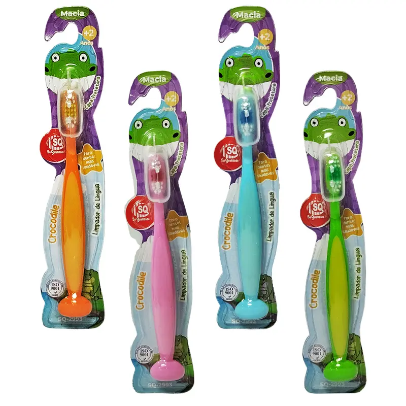 ESCOVA DENTAL INFANTIL MACIA COM PROTETOR DE CERDA CROCODILE