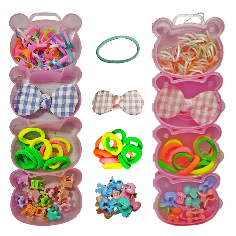 KIT ACESSORIOS PARA CABELO ELASTICO / RABICO + MINI PIRANHA + PRESILHA 76 PECAS NO ESTOJO URSO