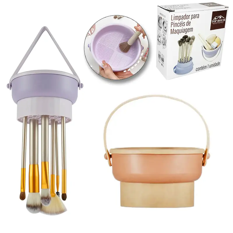 LIMPADOR PARA PINCEIS MAKE / MAQUIAGEM DE PLASTICO / SILICONE REDONDO COM ALCA 7X11,5CM DE Ø