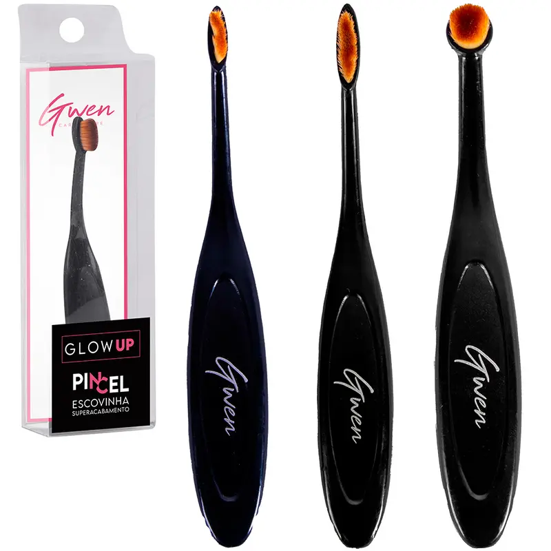 PINCEL ESCOVA PARA MAKE / MAQUIAGEM SUPER ACABAMENTO CABO PRETO GWEN 12CM