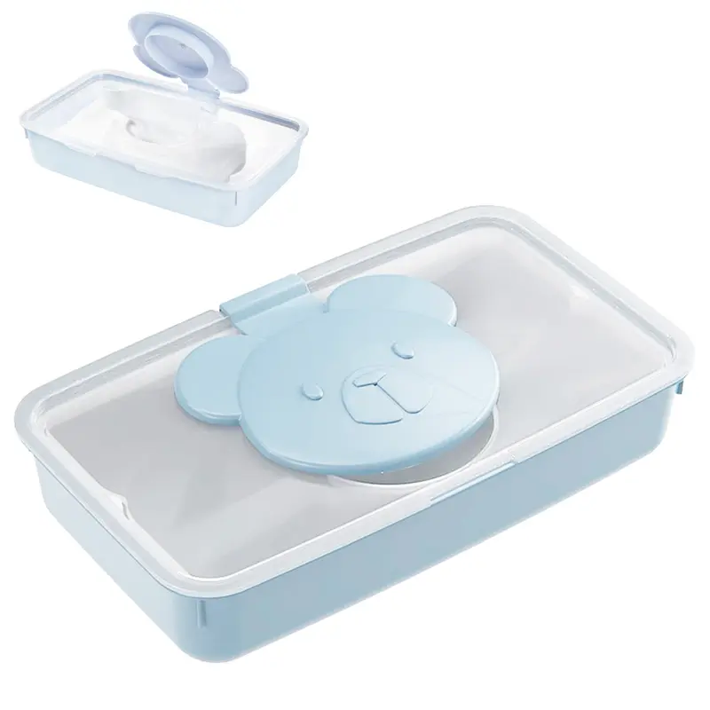 PORTA LENCO UMEDECIDO DE PLASTICO LUDICA ( MENINO ) URSO AZUL COM TAMPA 20X12X4CM