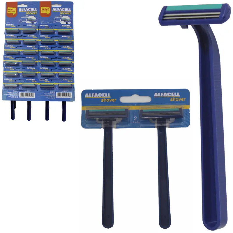 APARELHO DE BARBEAR / BARBEADOR DESCARTAVEL COM 2 LAMINAS DE INOX + FITA LUBRIFICANTE AZUL 24 PECAS