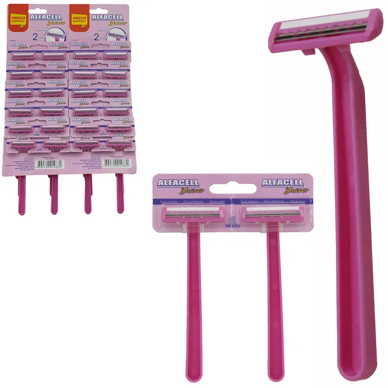 APARELHO DE BARBEAR / BARBEADOR DESCARTAVEL COM 2 LAMINAS DE INOX + FITA LUBRIFICANTE ROSA 24 PECAS