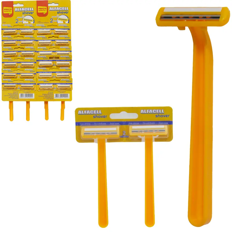 APARELHO DE BARBEAR / BARBEADOR DESCARTAVEL COM 2 LAMINAS DE INOX + FITA LUBRIFICANTE AMARELO 24 PECAS