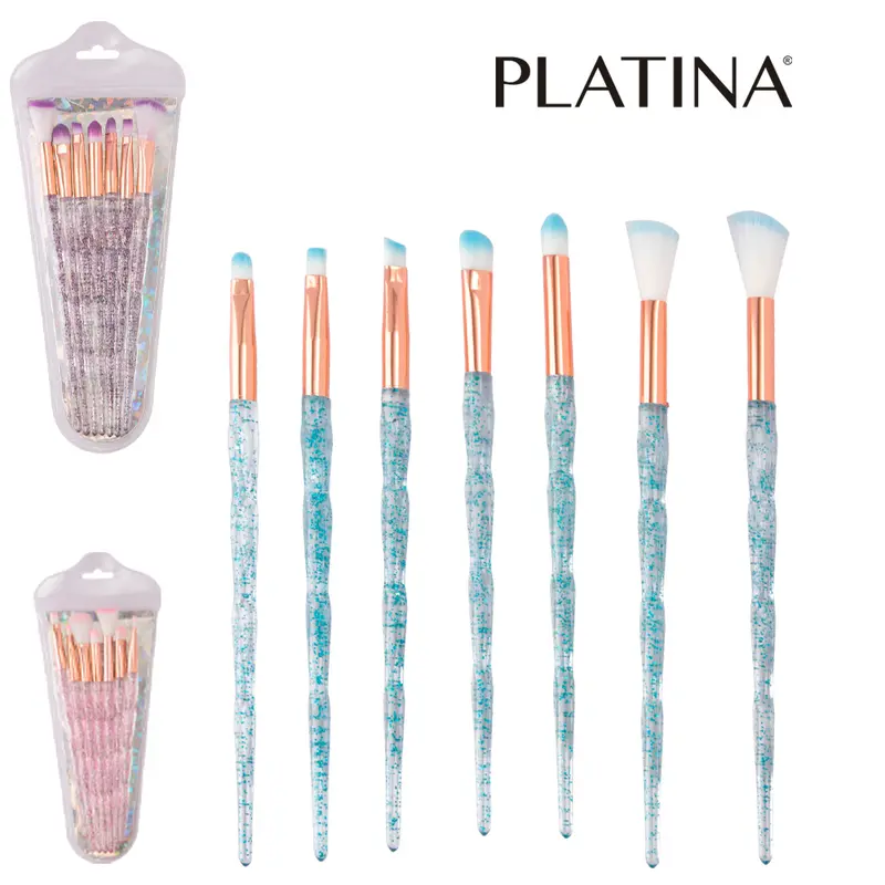 PINCEL PARA MAKE / MAQUIAGEM CABO ACRILICO GLITTER 7 PECAS