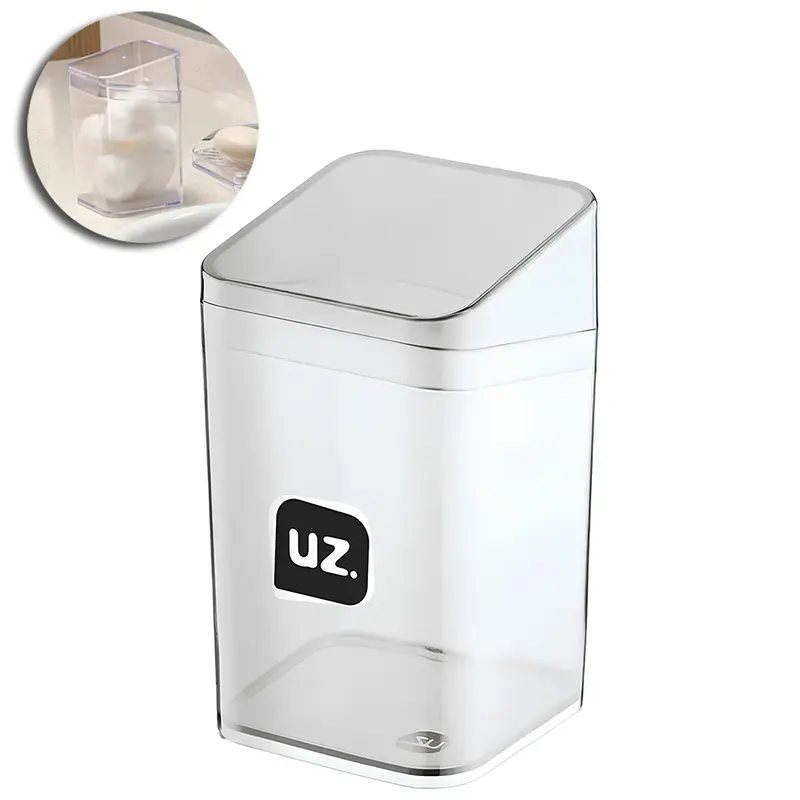 PORTA ALGODAO / COTONETE DE ACRILICO QUADRADO SLIM TRANSLUCIDO TRANSPARENTE