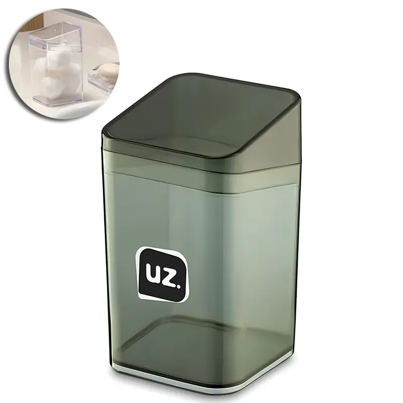 PORTA ALGODAO / COTONETE DE ACRILICO QUADRADO SLIM TRANSLUCIDO PRETO