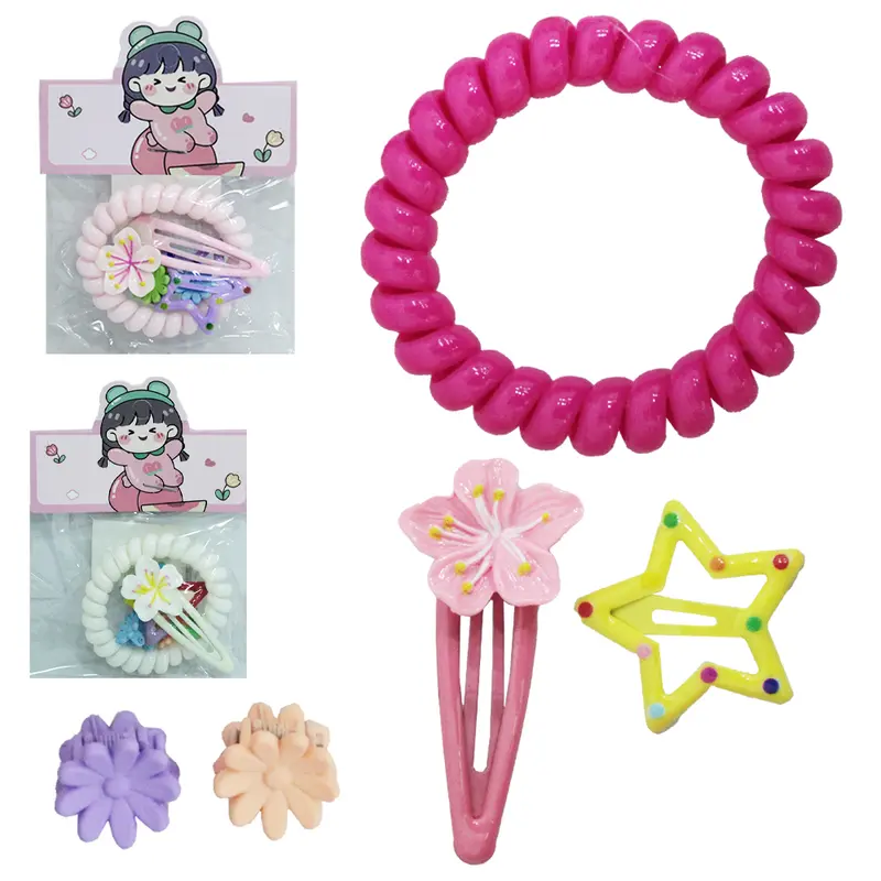 KIT ACESSORIOS PARA CABELO ELASTICO / RABICO DE PLASTICO + PRESILHA TIC TAC E PIRANHA 5 PECAS
