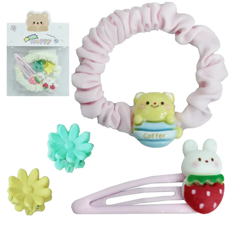 KIT ACESSORIOS PARA CABELO ELASTICO / RABICO + PRESILHA TIC TAC E MINI PIRANHA 4 PECAS