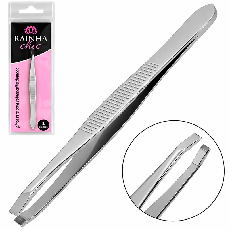 PINCA DE SOBRANCELHA DE INOX RETA DOURADA RAINHA CHIC 9CM